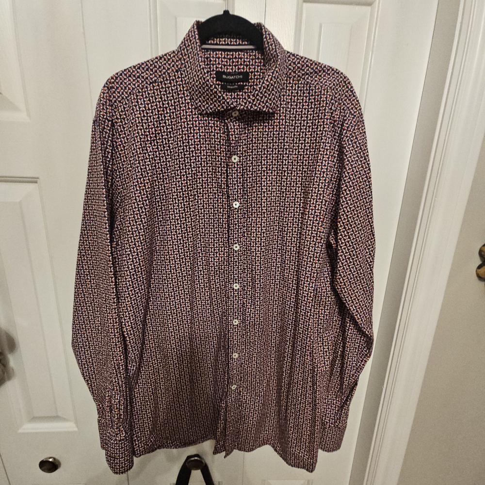 Bugatchi Burgundy and White Casual Button Down Shirt